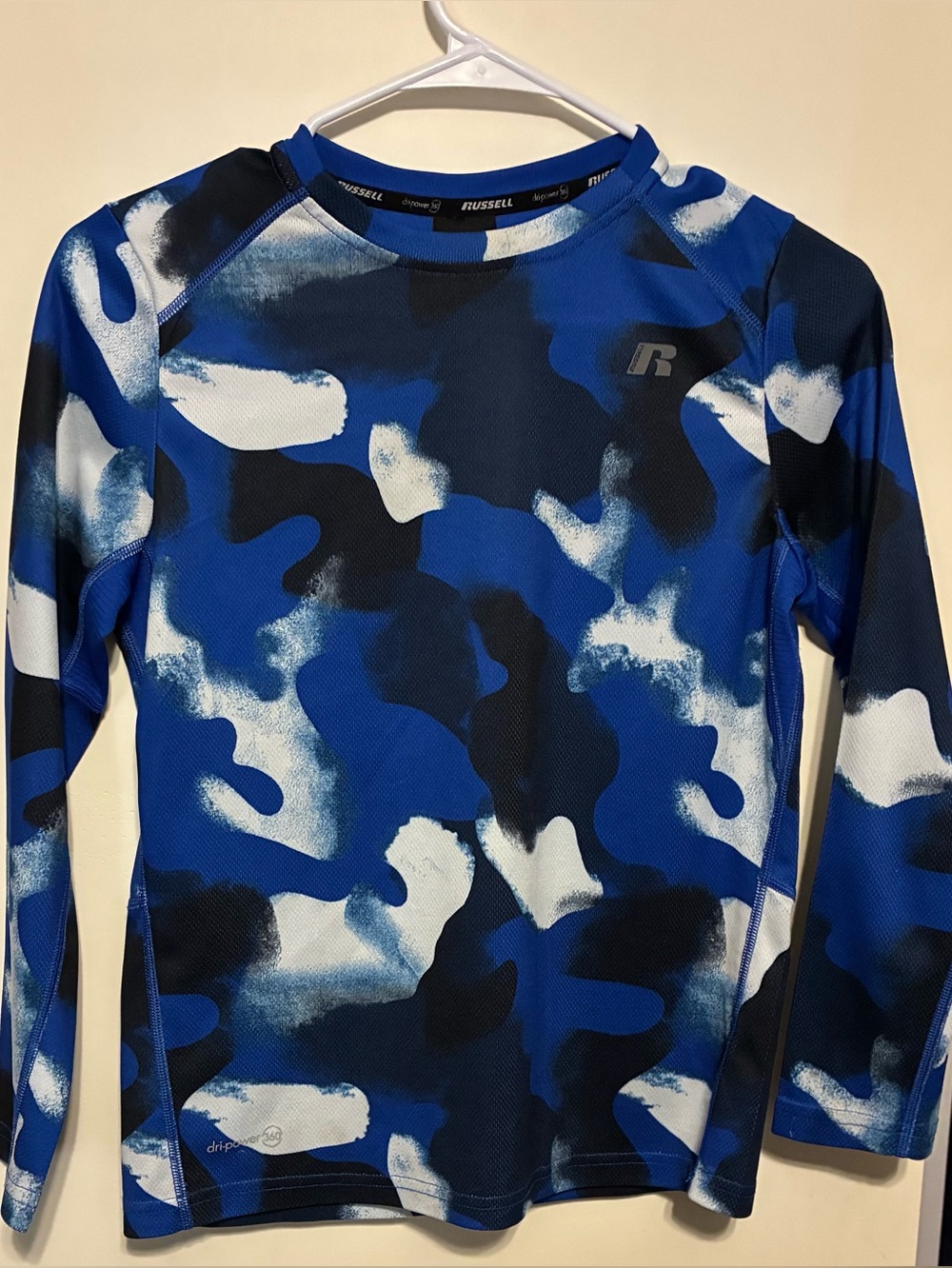Russell Athletic Blue, Black & White Camo Long-Sleeve Performance Tee